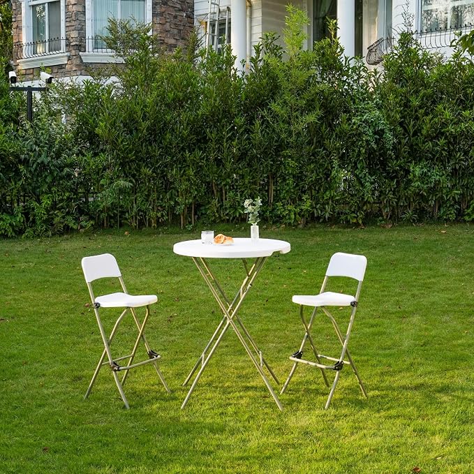 32" Round Folding Table, Portable Bar Height Folding Table - Image 2