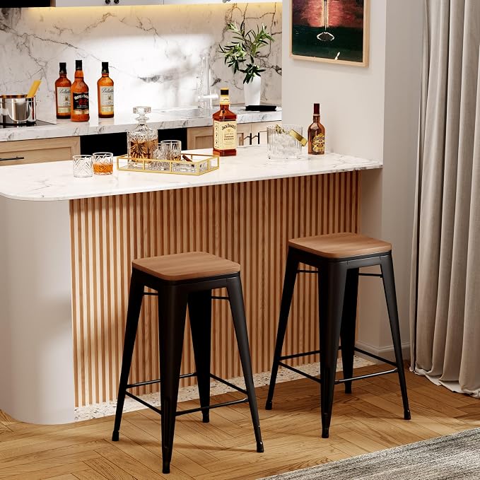 Andeworld Bar Stools Set of 2 Stackable Metal Bar Stools Industrial Counter - Image 3