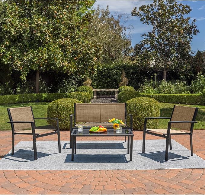 Devoko 4 Pieces Patio Furniture Set Outdoor Garden Patio Conversation Sets - Image 2