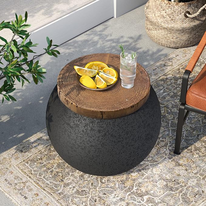 SUNBURY Outdoor Side Table Set of 2, Patio Decorative Garden Stool Wooden-Look - Image 7