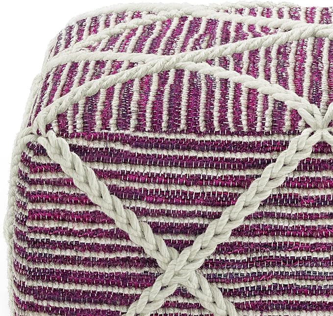 SIMPLIHOME Cowan Contemporary Square Pouf in Magenta and Natural Handloom Woven - Image 8