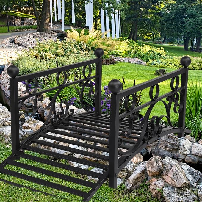 Garden Bridge Iron Yard Arch Path Bridge, Ourdoor Decorative Black Iron Foot - Image 7