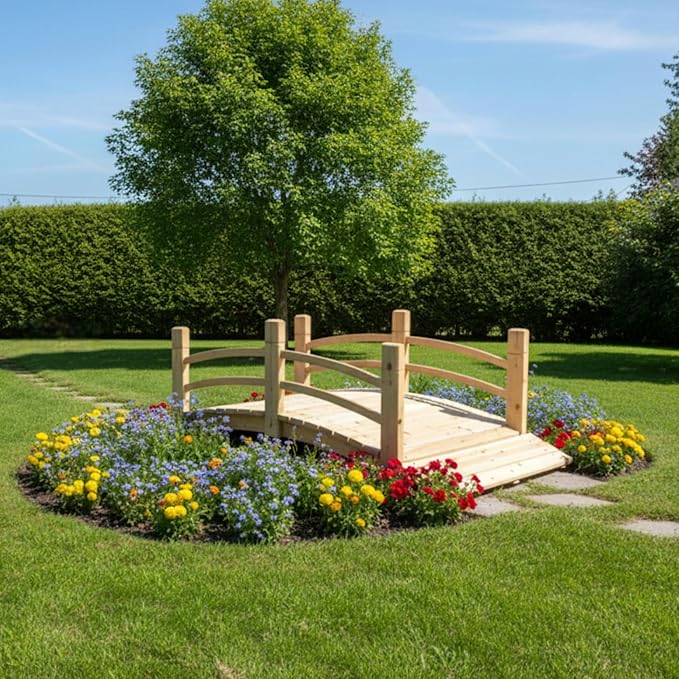 Shine Company 4981N 5 Ft. Cedar Wood Garden Bridge - Image 2