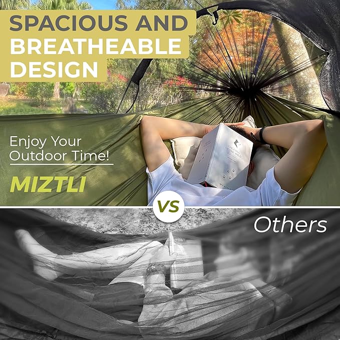 Miztli Camping Hammock -Portable Hammock w/Spacious Net & Tree Straps - Image 3