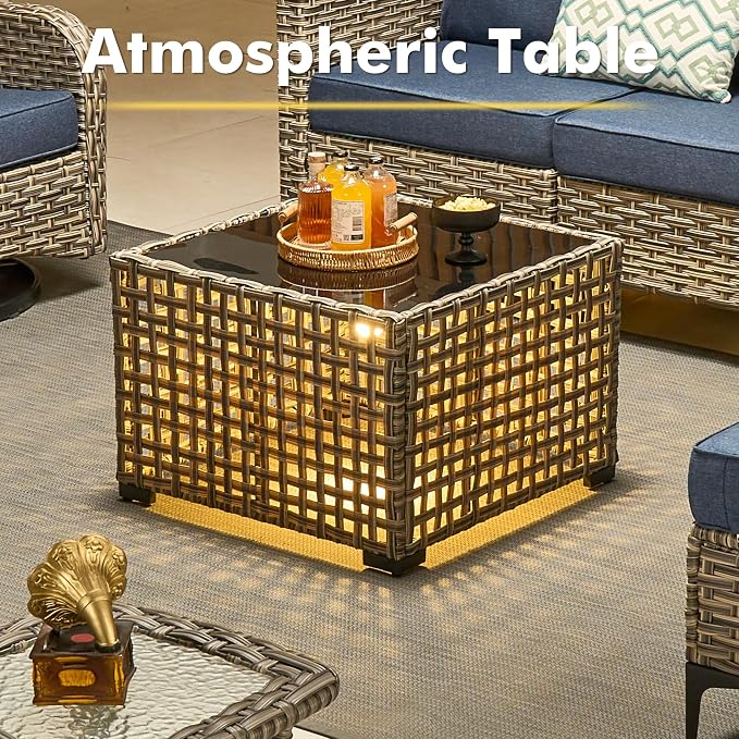 9-Piece Outdoor Sectional Sofa Set w/ 42" Fire Pit – L-Shaped Wicker Patio - Image 2