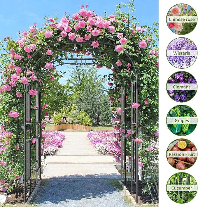 Tall Garden Arch Trellis for Climbing Plants, 87in Tall Metal Plant Support - Image 4