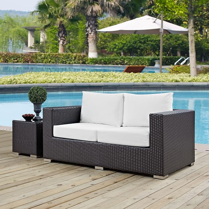 Modway Convene Wicker Rattan Outdoor Patio Loveseat in Espresso White by Modway