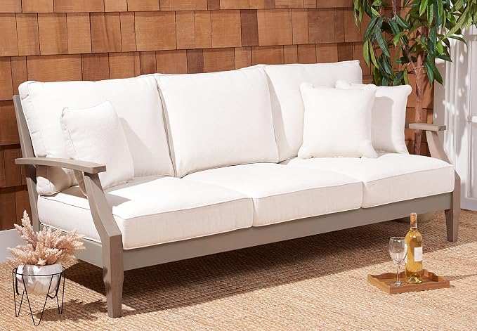 SAFAVIEH Outdoor Couture Collection Martinique Light Grey/Beige Solid Wood - Image 2