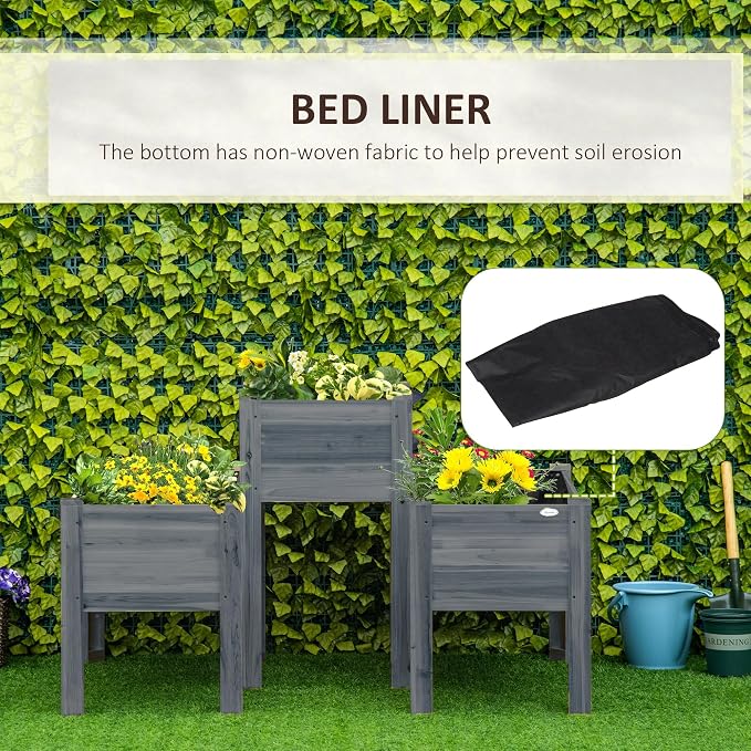 Outsunny Raised Garden Bed Set of 3, Wooden Elevated Planter Box - Image 6