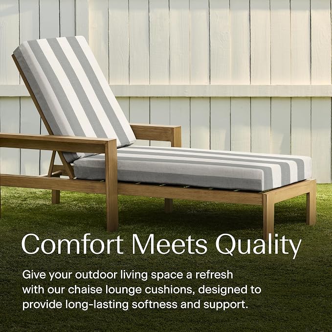 Honeycomb Outdoor Heritage Chaise 21.5 x 70, Cabana Stripe Stone Grey Chaise - Image 2