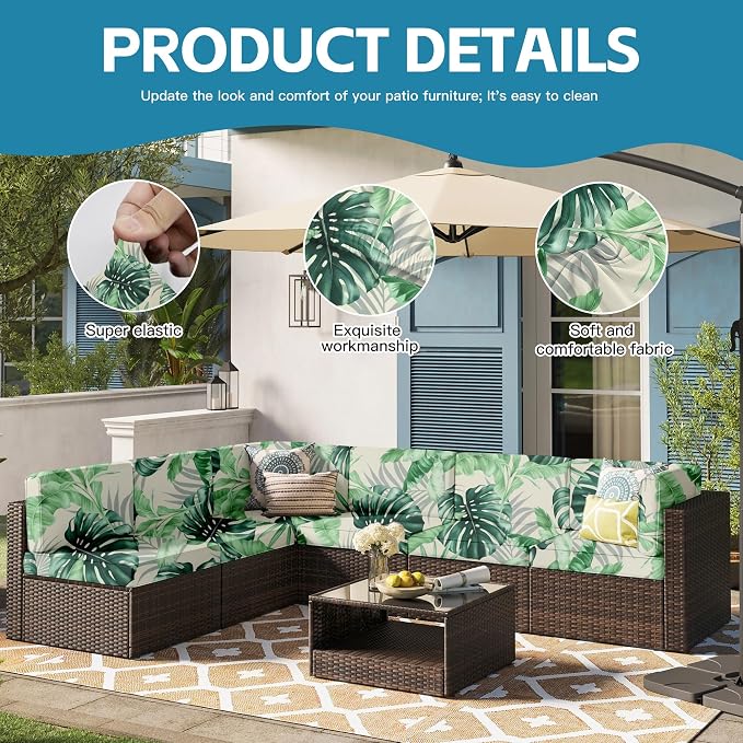 12Pcs Outdoor Cushion Covers, Patio Cushion Covers, Stretch Elastic Slipcovers - Image 3