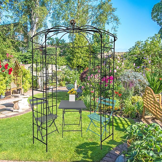 Metal Garden Arch Iron Arbor Gazebo High Birdcage Pergola Pavilion, Strong Wind - Image 9