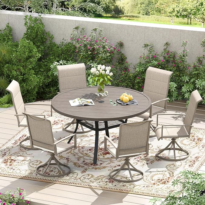 Patio Dining Table for 4-6, Round Metal Outdoor Table - Image 2