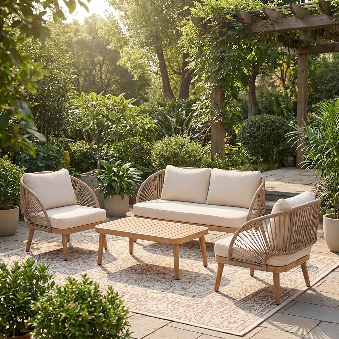 Merax 4-Piece Acacia Wood Patio Conversation Set by Merax