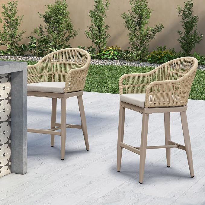 PURPLE LEAF Outdoor Counter Height Bar Stools Set of 2 Patio Metal Modern - Image 5