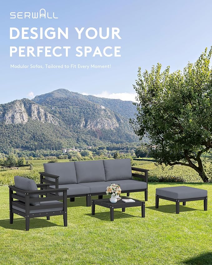 SERWALL HDPE Patio Furniture Set, 10 Pieces Outdoor Sectional Sofa Set - Image 7