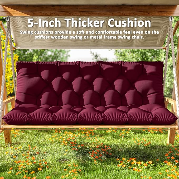 Porch Swing Cushion with Backrest 2-3 Seater Outdoor Bench Cushions Waterproof - Image 6