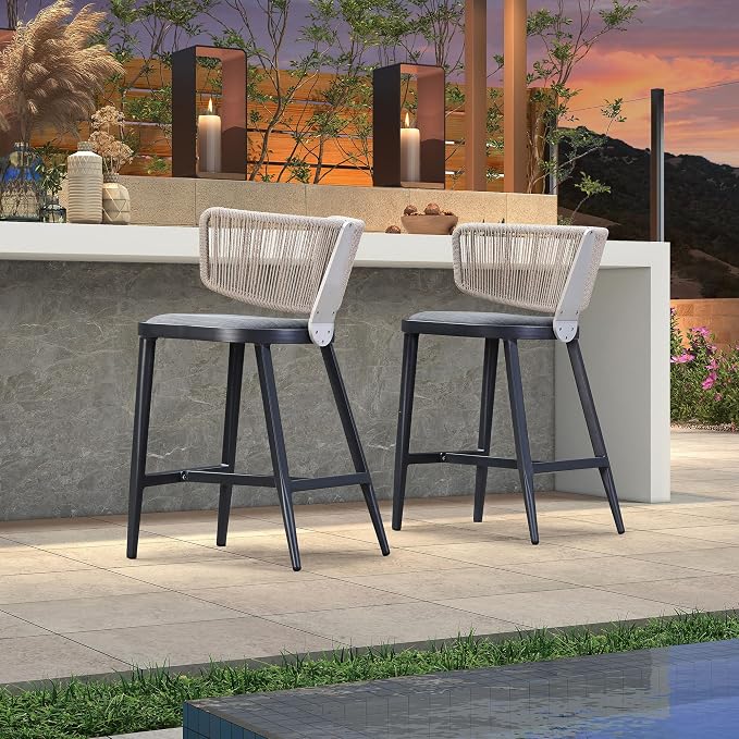 PURPLE LEAF Outdoor Counter Height Stools Set of 2 Patio All-Weather Rattan Bar - Image 3