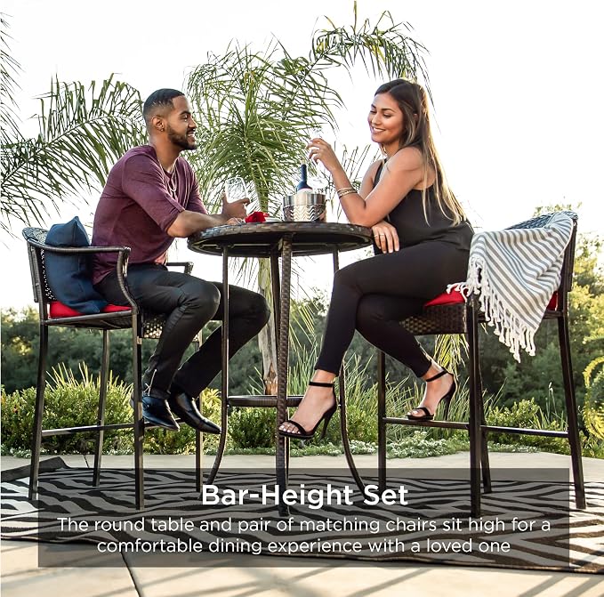 Best Choice Products 3-Piece Patio Bar Table Set, Outdoor Wicker Bar Height - Image 2