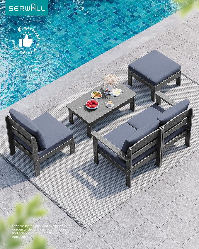 SERWALL 2 Pieces Patio Sofas, HDPE Outdoor Conversation Set - Image 9