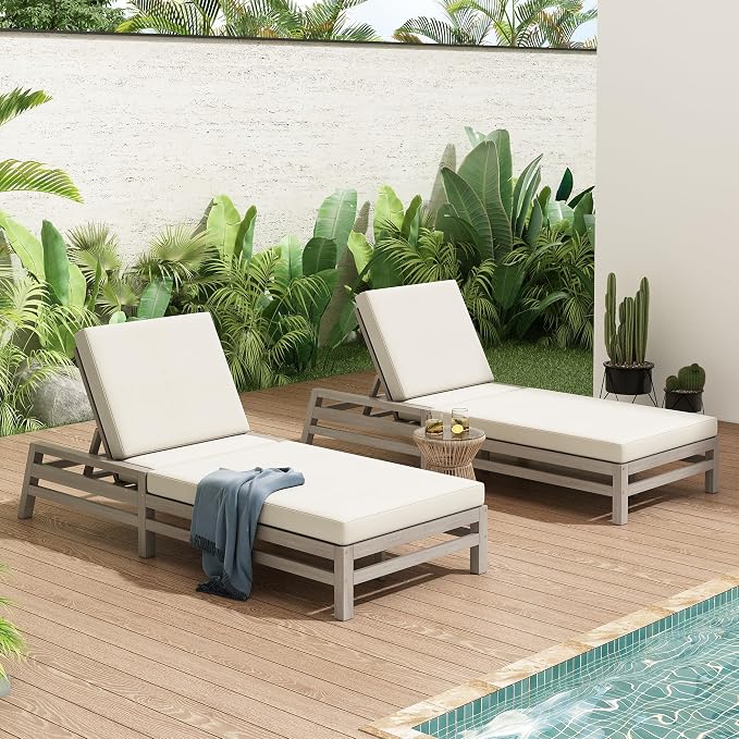 LUMISOL Outdoor Chaise Lounge Chairs Set of 2, Solid Wood Patio 5-Position - Image 2