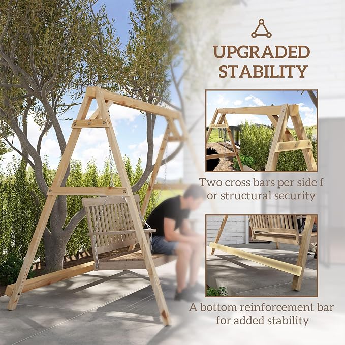 Outsunny 770lbs Porch Swing Frame, Heavy Duty A-Frame Wooden Swing Stand - Image 4