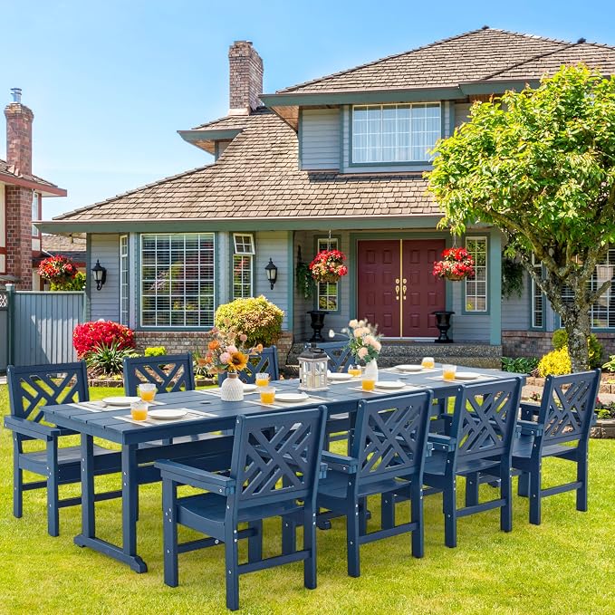 HDPE Dining Table Set for 8, 10-Piece Outdoor Table and Chairs Include 8 Dining - Image 6