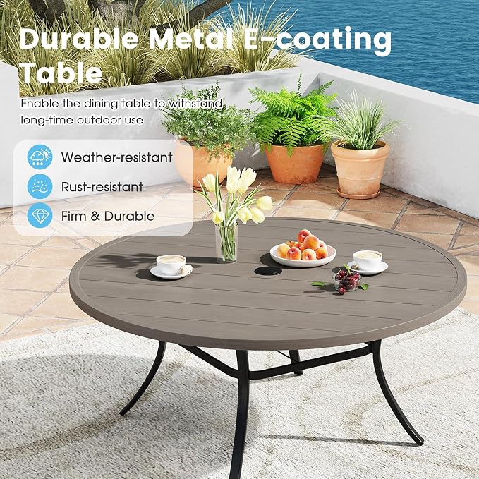 Patio Dining Table for 8-10, Round Metal Outdoor Table - Image 4