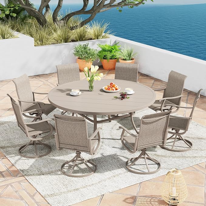 Patio Dining Table for 8-10, Round Metal Outdoor Table - Image 2