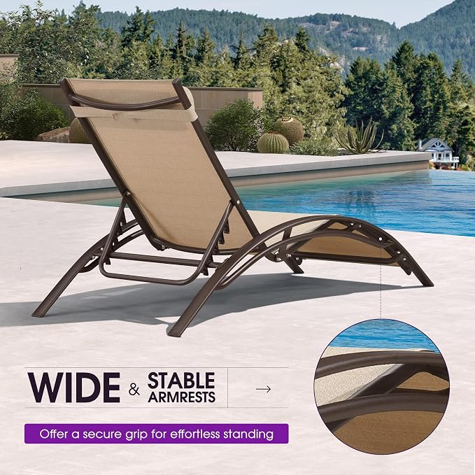 PURPLE LEAF Outdoor Chaise Lounge Chair Set of 3 Patio Pool Lounger Bronze - Image 7