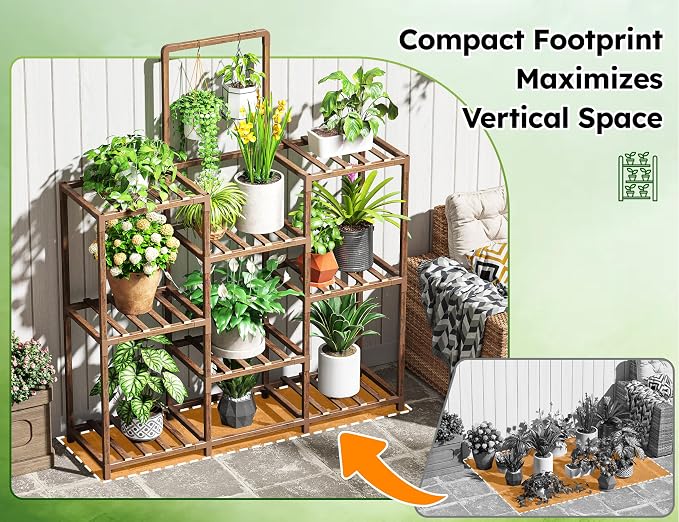 EnHomee Plant Stand Indoor Large Plant Stand Outdoor 5 Tiers Wood Tiered Plants - Image 6
