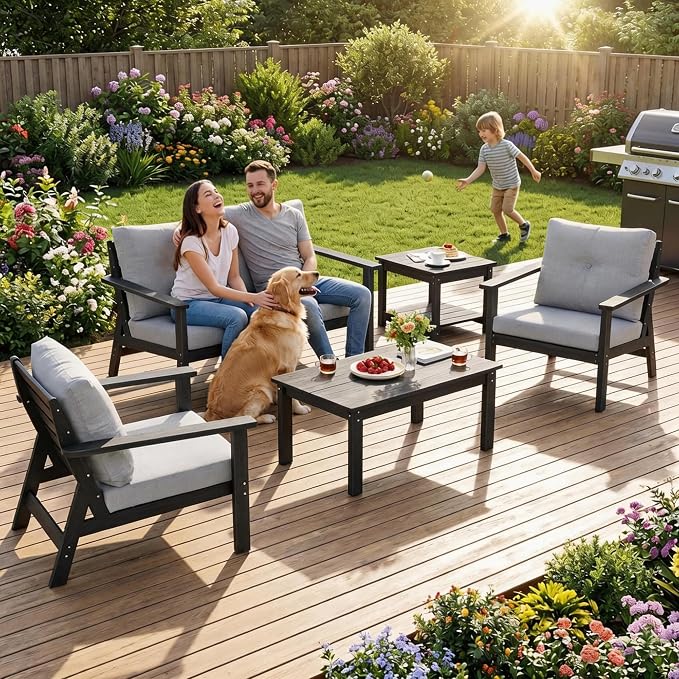 6-Piece HDPE Patio Furniture Set, Outdoor Sectional Sofa Set, All Weather - Image 9
