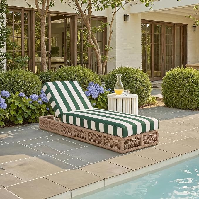 SAFAVIEH Outdoor Collection Gillian Heather Tan & Hunter Green Stripe Chaise - Image 2