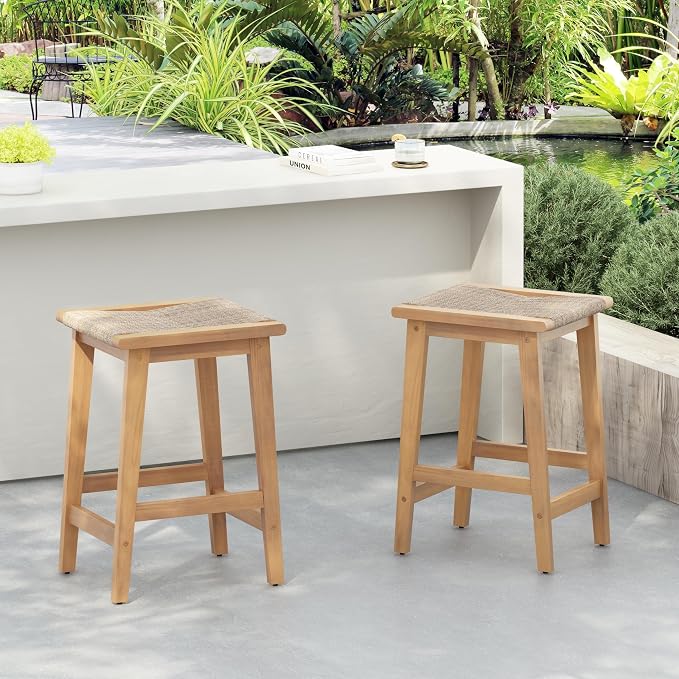 Christopher Knight Home Lily Set of 2 Patio Barstool, Acacia Wood & Woven Rope by ChristopherKnightHome