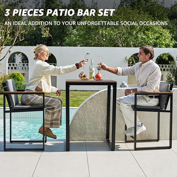 NATURAL EXPRESSIONS 3-Piece Bar Table and Chairs Set, Outdoor Bar Set - Image 2