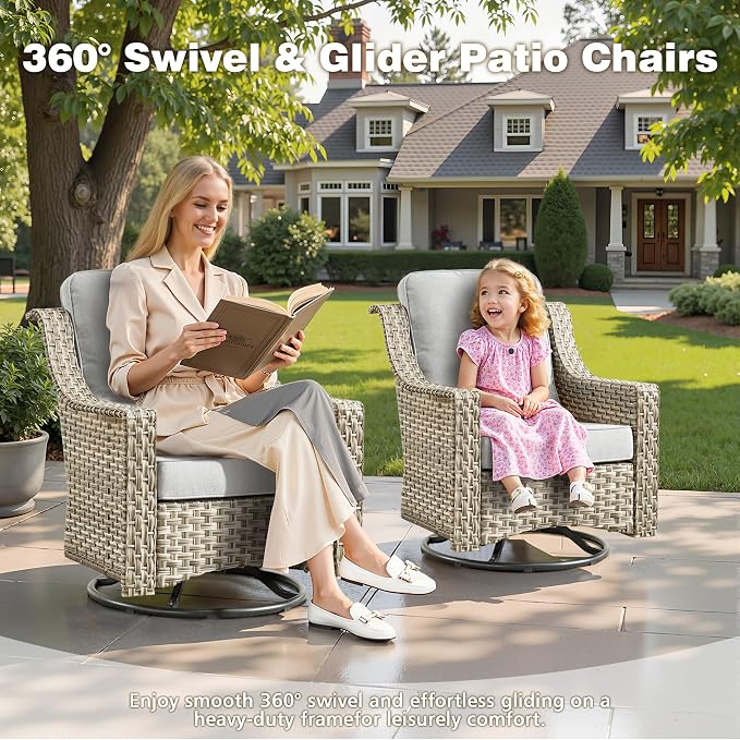11 Pieces Outdoor Patio Furniture Set, Rattan Wicker Sectional Swivel Rocker - Image 3
