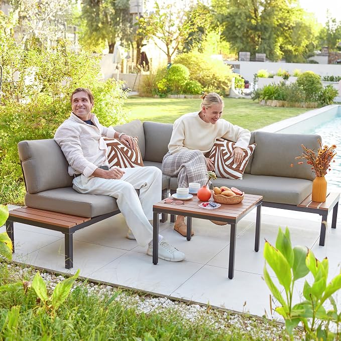 NATURAL EXPRESSIONS Patio Furniture Sets, Metal Outdoor Sectional L Shape - Image 5