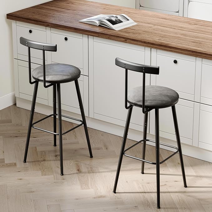 Bar Stools, Bar Chairs with Backrest and Footrest, Industrial Counter Stools - Image 2