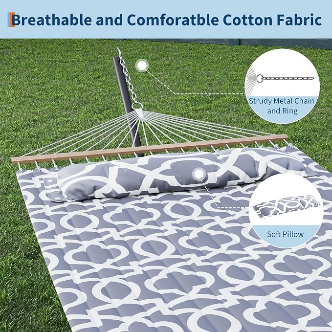 GarveeLife 57" 2 Person Outdoor Hammock, Widening Design Cotton Hammock - Image 5