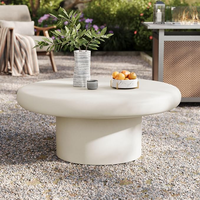Modway Argos Round Concrete Coffee Table in White - Image 5