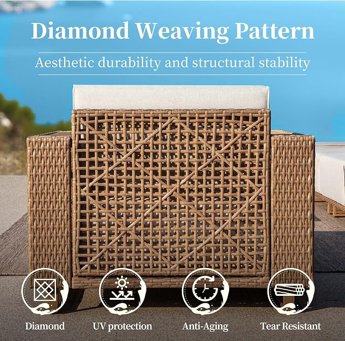 6 Pieces Patio Furniture Set, Outdoor Rattan Wicker Sectional Sofa - Image 5