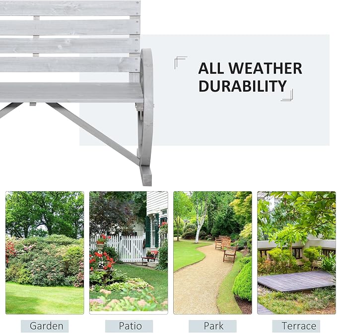 Outsunny 41" Wooden Wagon Wheel Bench, Rustic Outdoor Patio Weather Resistance - Image 6