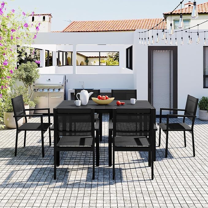 Outdoor 7 Piece Dining Table and Chair Set, Steel Outdoor Table - Image 3