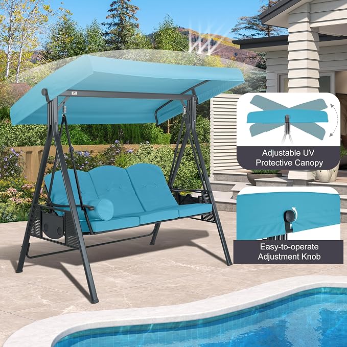 PURPLE LEAF 3-Seat Outdoor Patio Porch Swing - Image 8