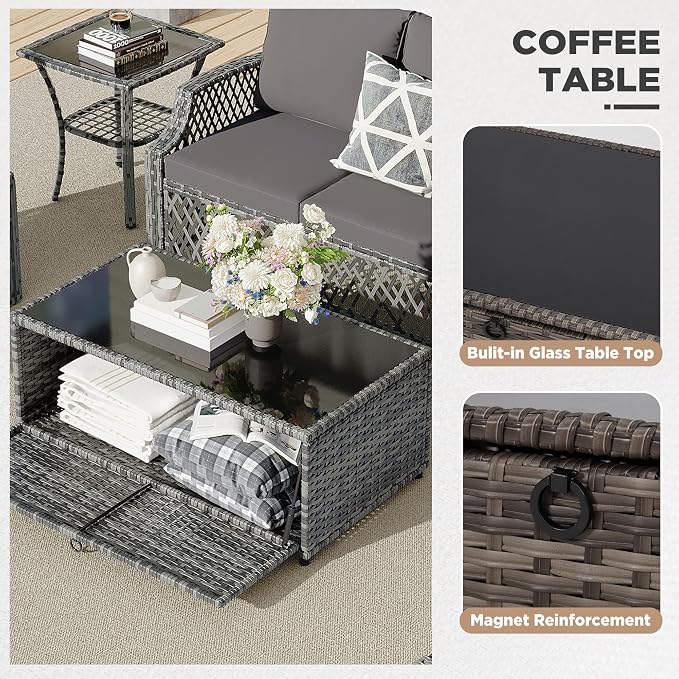 HOMREST 6 Piece Patio Furniture Set, Wicker Outdoor Conversation Sofa Set - Image 2
