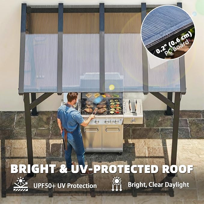 Outsunny 8' x 5' Hardtop Grill Gazebo, Lean-to BBQ Gazebo Shelter, Wall-Mounted - Image 4