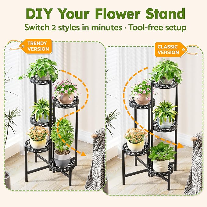 Plant Stand Indoor Outdoor, 5 Tier Corner Metal Flower Display Holder Shelf - Image 4