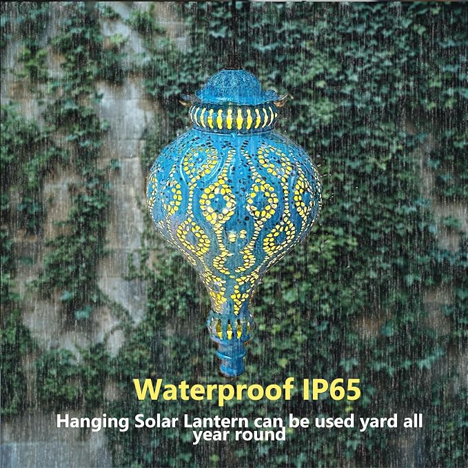 Moroccan Solar Lanterns Outdoor Waterproof Blue Hanging Lanterns Outdoor - Image 4
