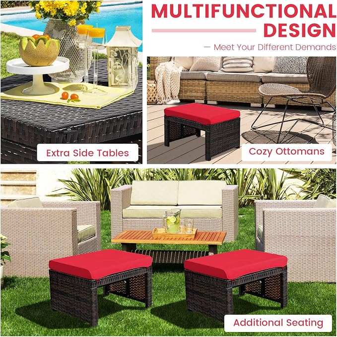 Nightcore 2-Piece Outdoor Wicker Ottomans, Outdoor Foot Rest Seat - Image 4