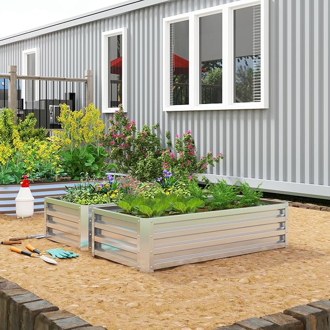 Outsunny Galvanized Raised Garden Bed, - Image 9